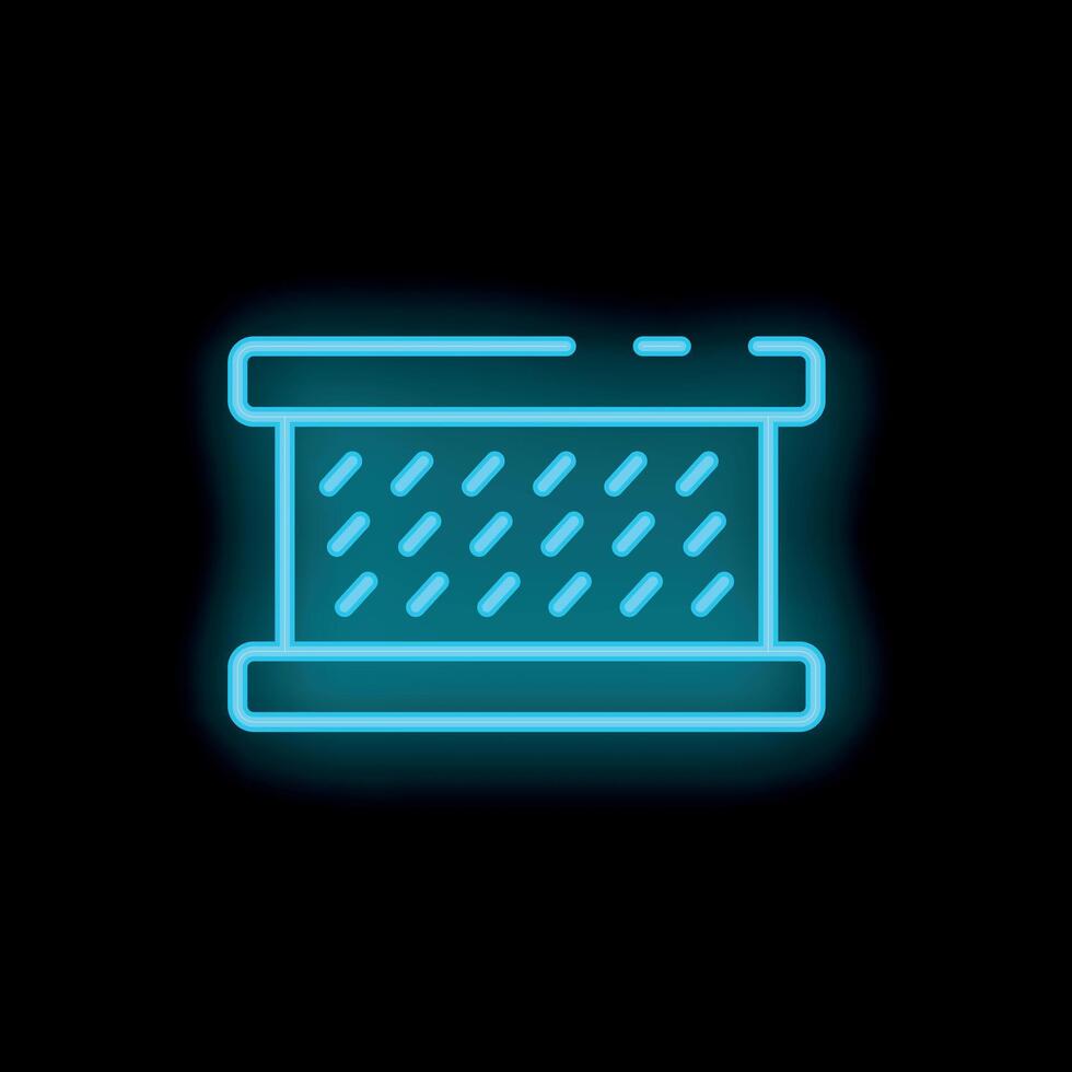 Neon icon of air filter replacing showing airflow passing through filter element vector