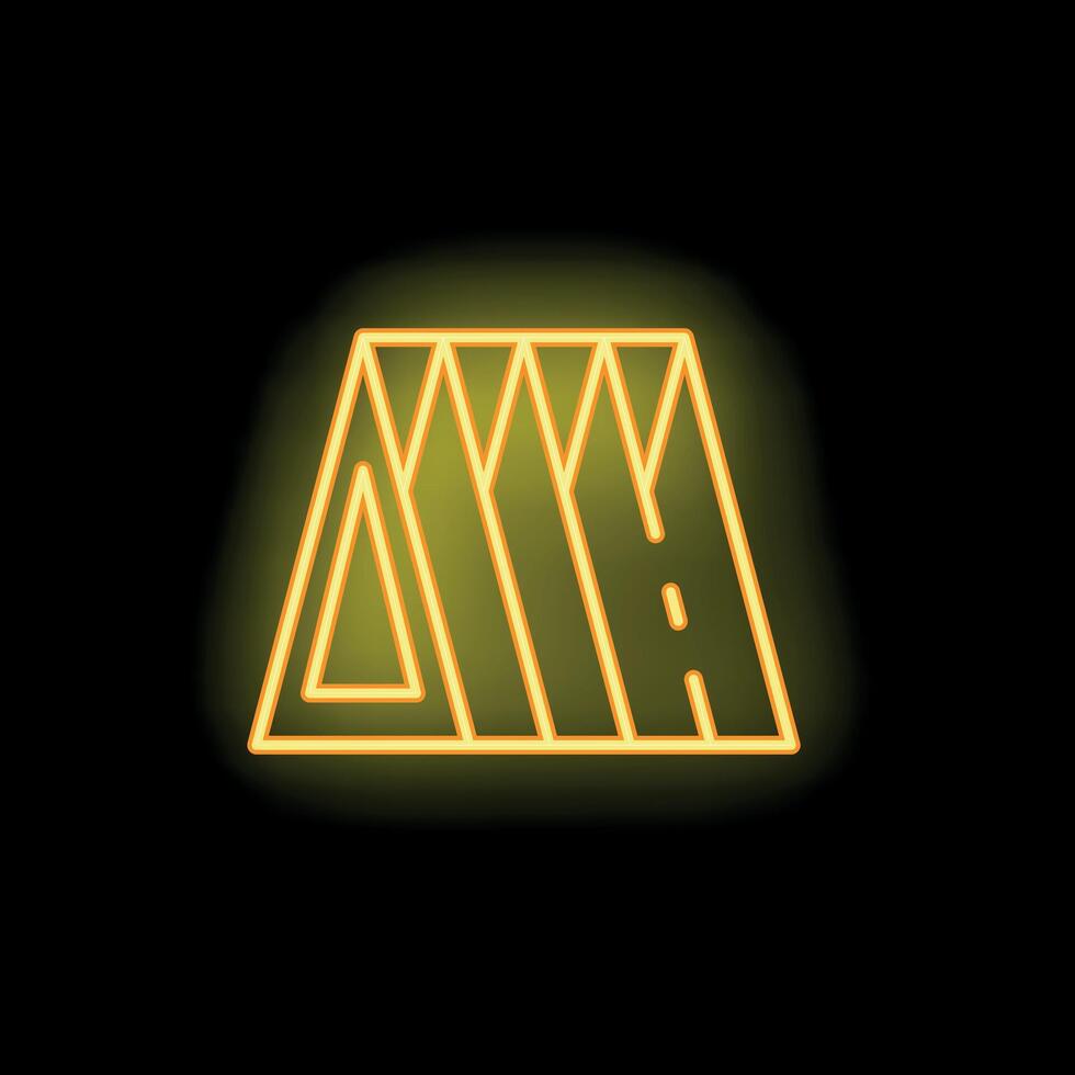 Yellow neon sign showing a road going through mountains on a black background vector