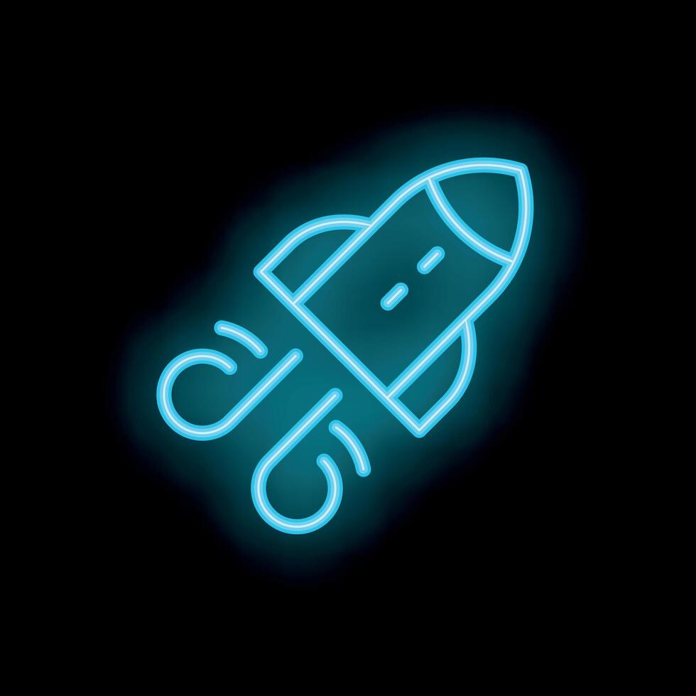 Neon rocket ship flying through space leaving trail vector