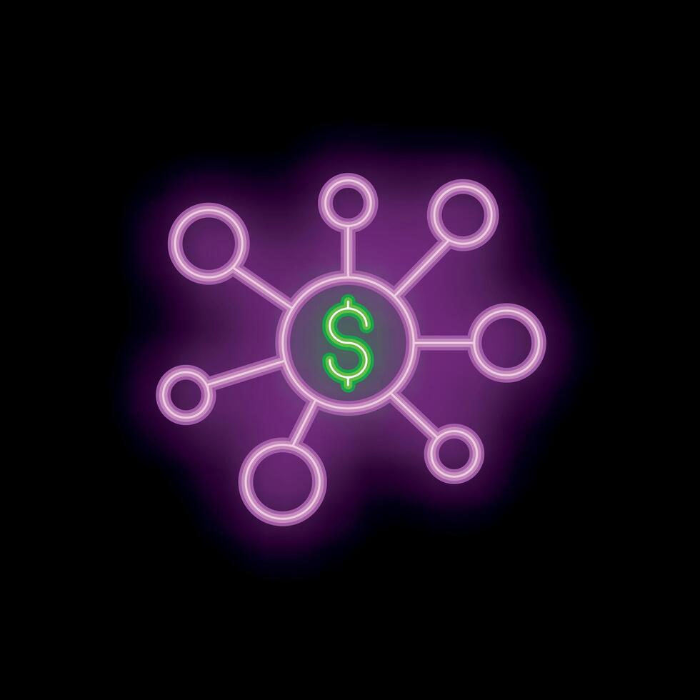 Neon style icon showing money network representing investment strategy vector