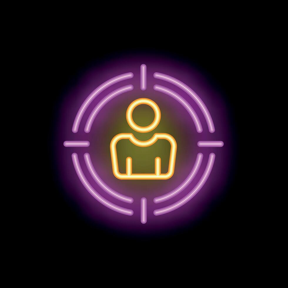 Neon icon of person in target representing customer targeting vector