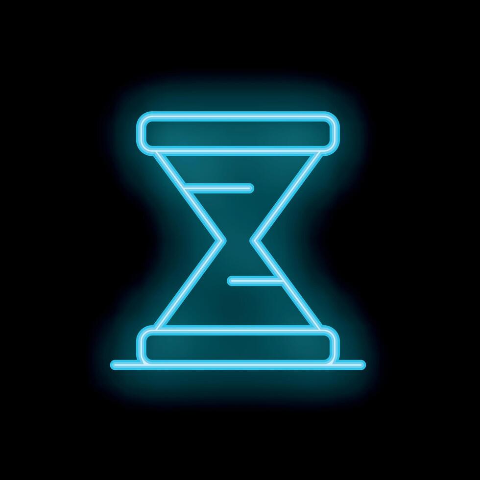 Neon blue hourglass showing time passing on black background vector
