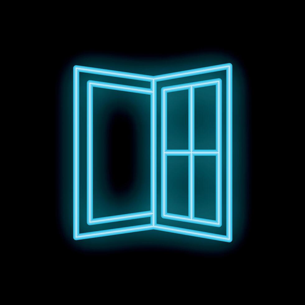 Neon open window glowing on a black wall at night vector