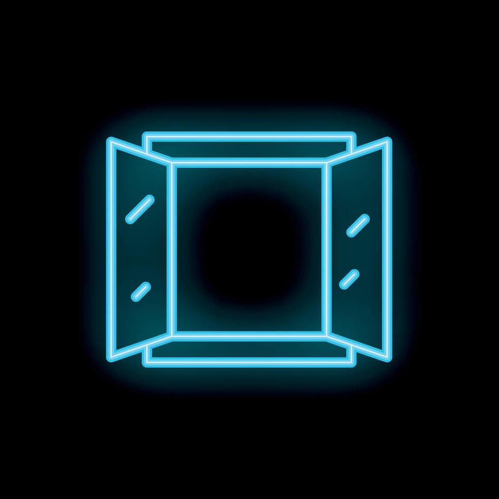 Open neon door sign with glowing edges on black background vector
