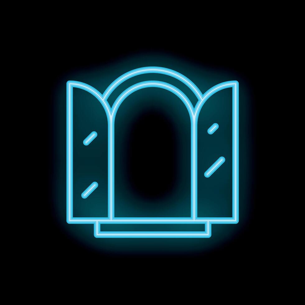 Neon blue makeup mirror icon glowing on black background vector
