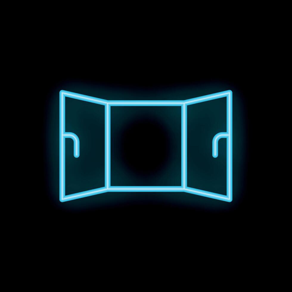 Neon open cupboard with empty shelves on a black background vector