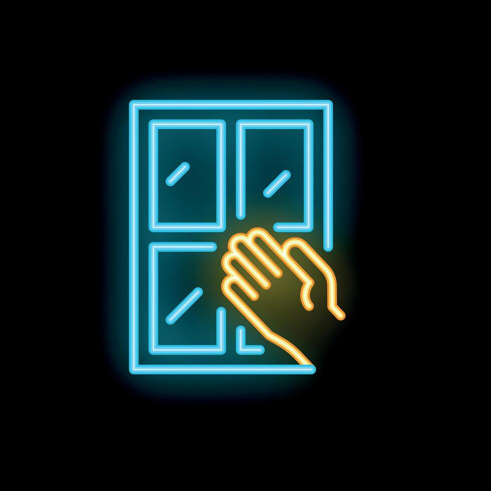 Hand touching window neon sign on black background vector