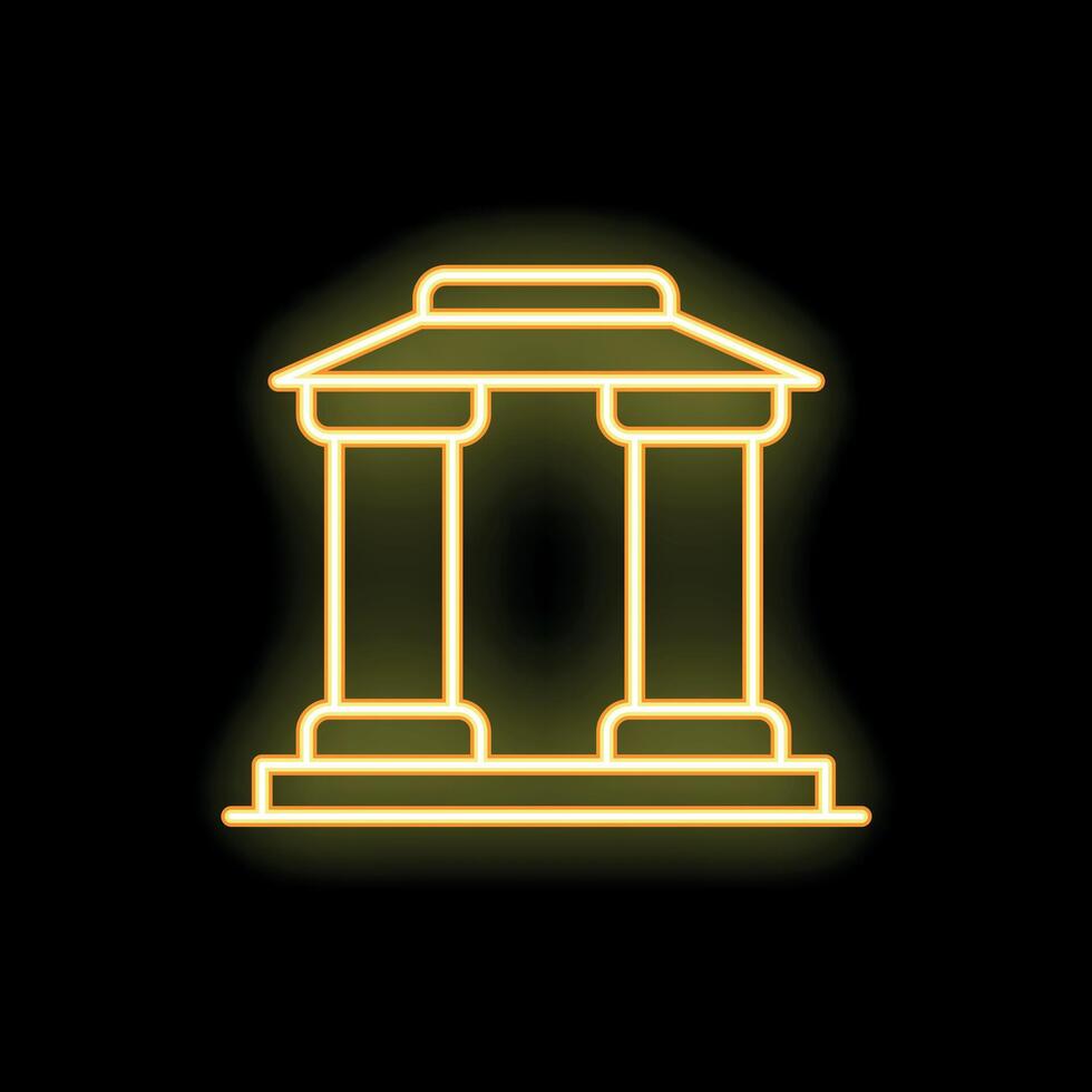 Neon yellow building facade with columns and pedestal on black background vector