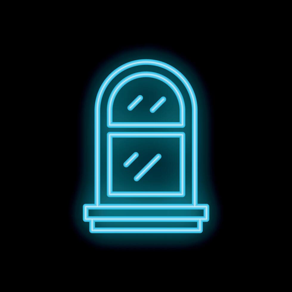 Neon arched window glowing on black background vector