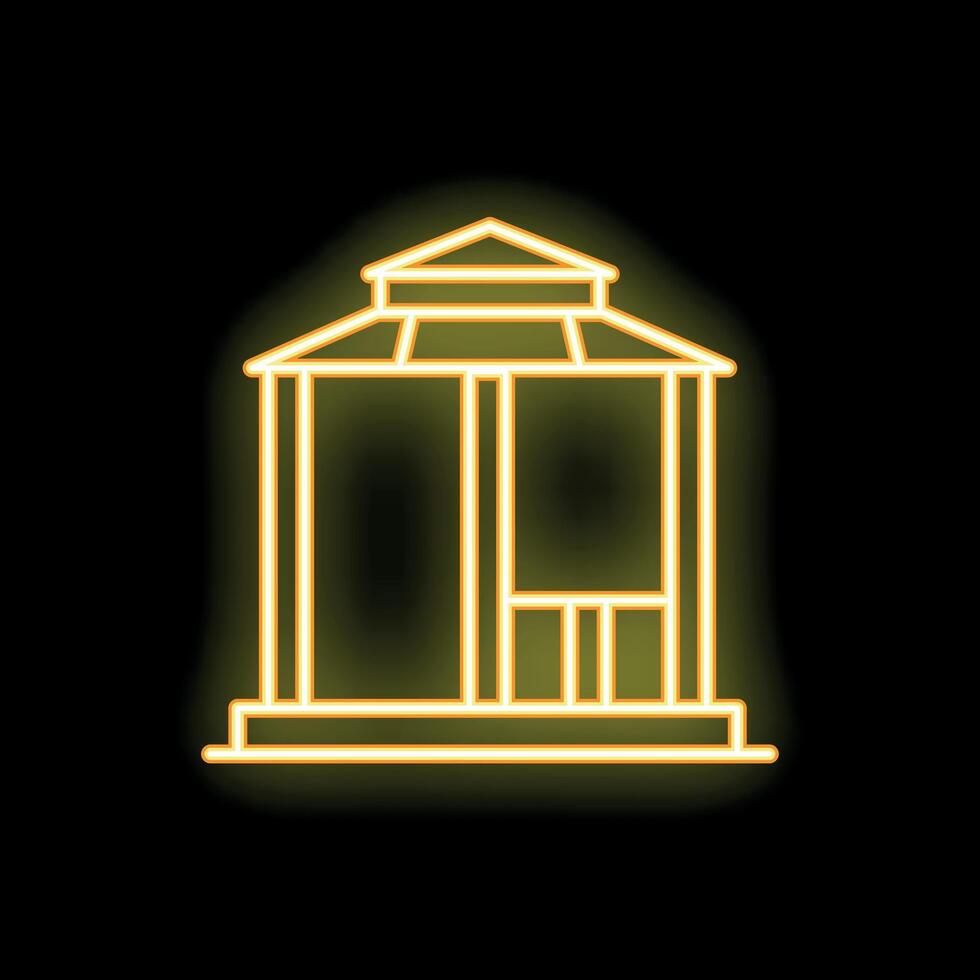 Neon yellow gazebo shining brightly in the dark vector