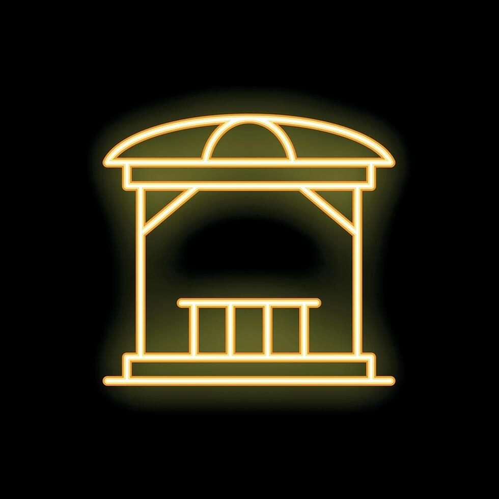 Yellow glowing neon line gazebo icon isolated on black background vector
