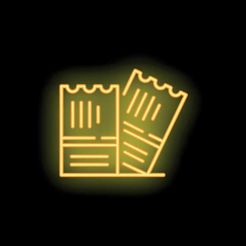 Neon yellow ticket icon glowing on black background vector
