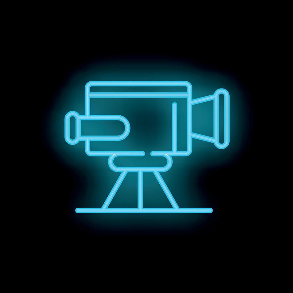 Neon camera icon glowing on dark background vector