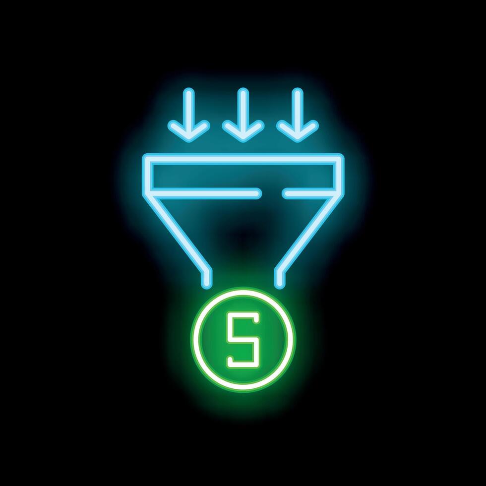 Neon sign illustrating the concept of sales funnel converting leads into money vector