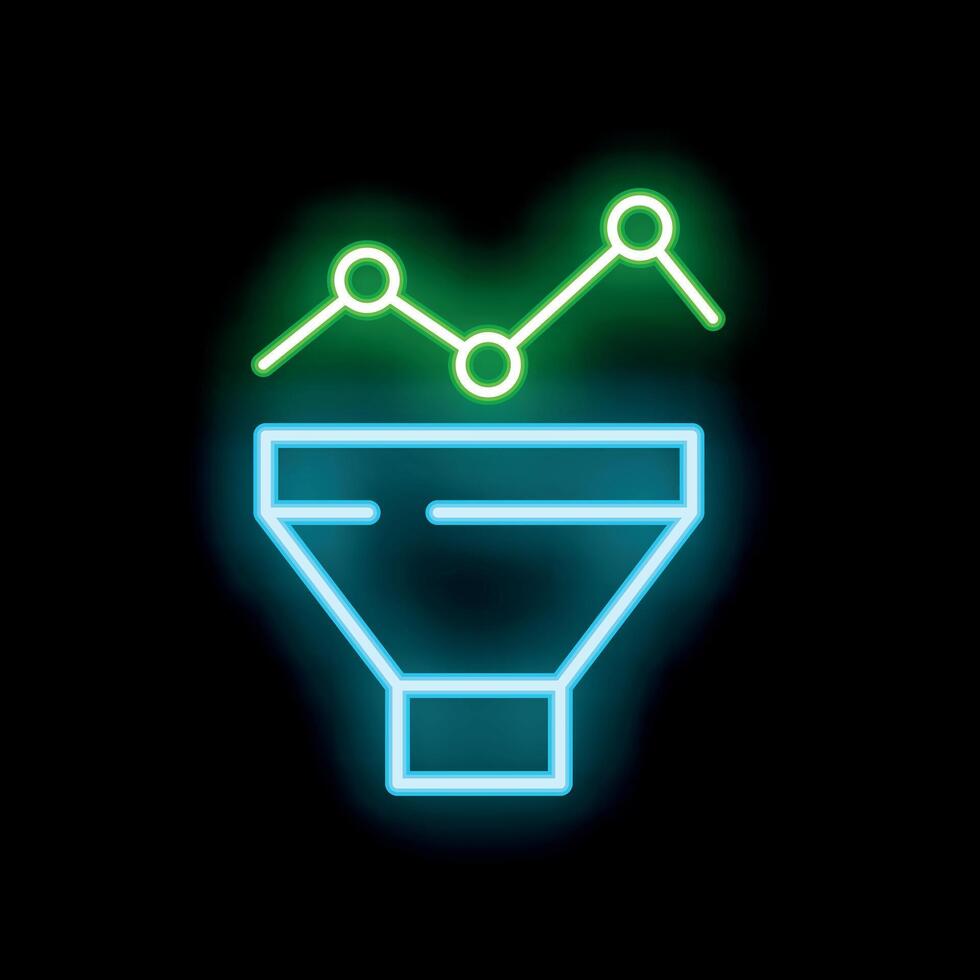 Neon sales funnel showing increasing chart converting leads into customers vector