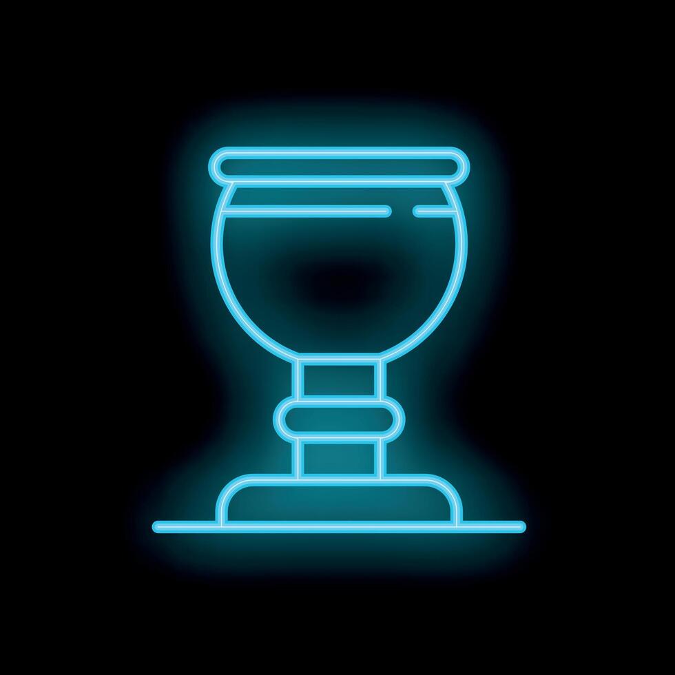 Blue neon sign showing a large glass cup on black background vector