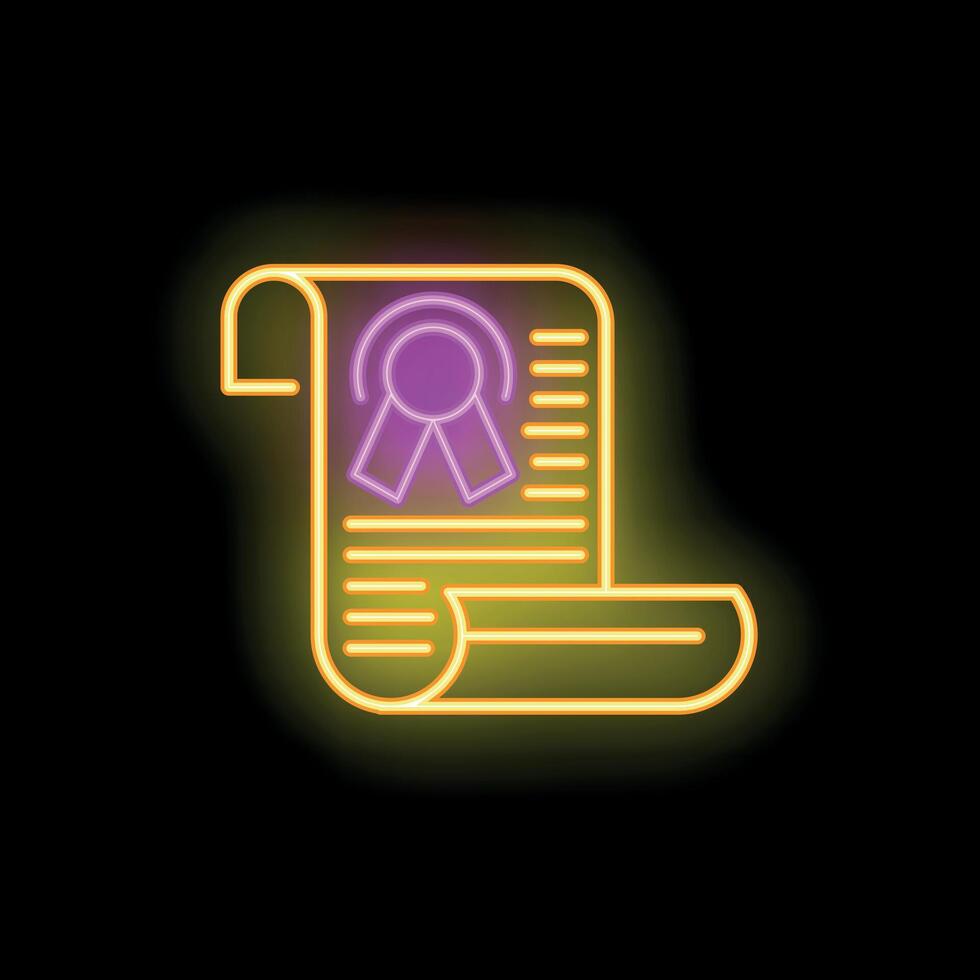 Neon sign depicting rolled paper with award ribbon for quality guarantee vector