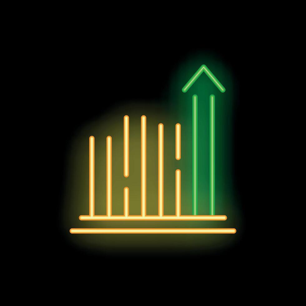 Neon style graph showing increasing business success with upward arrow vector