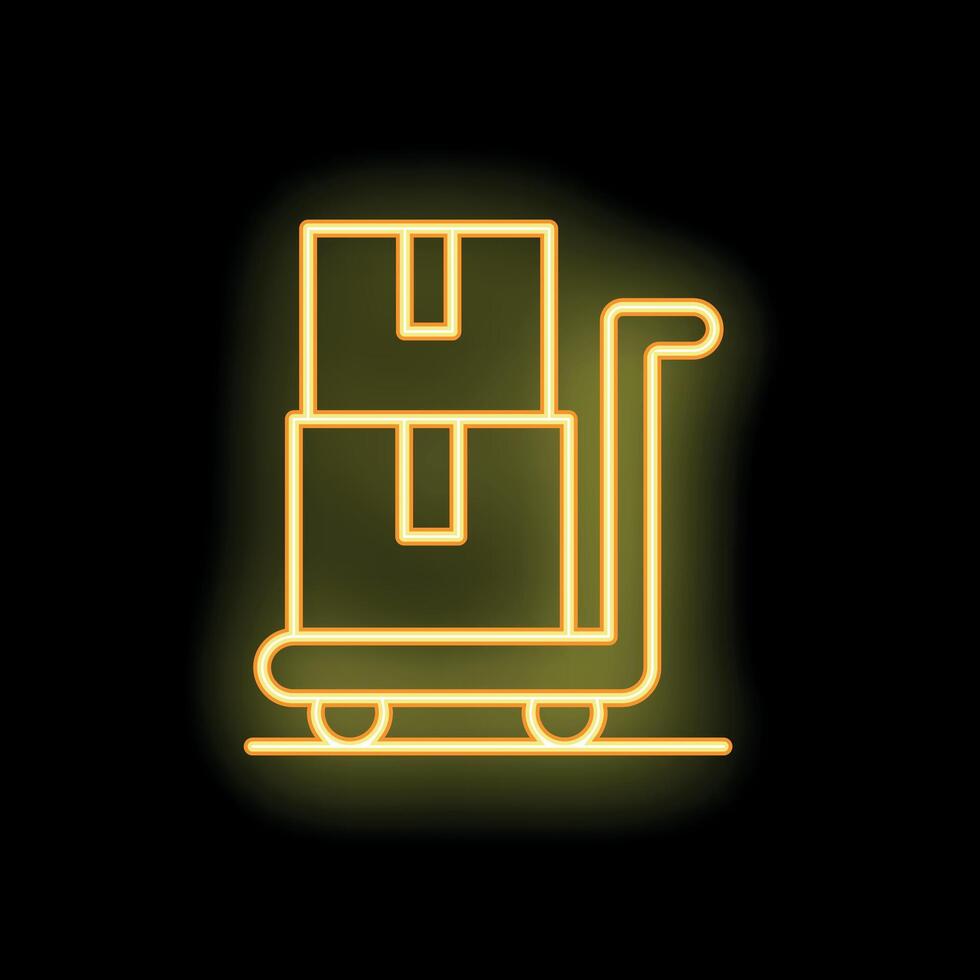 Glowing neon icon of hand truck carrying boxes for delivery service vector