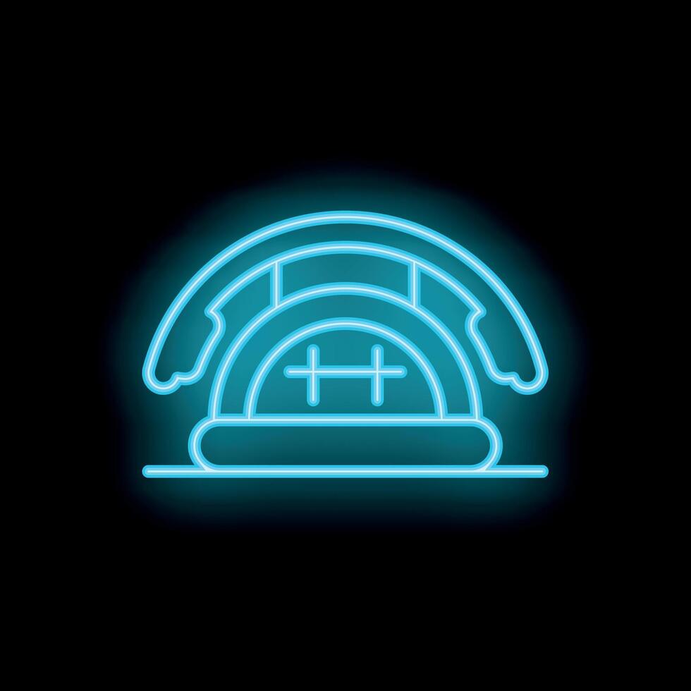 Blue neon icon of a traditional round hut glowing on a black background vector