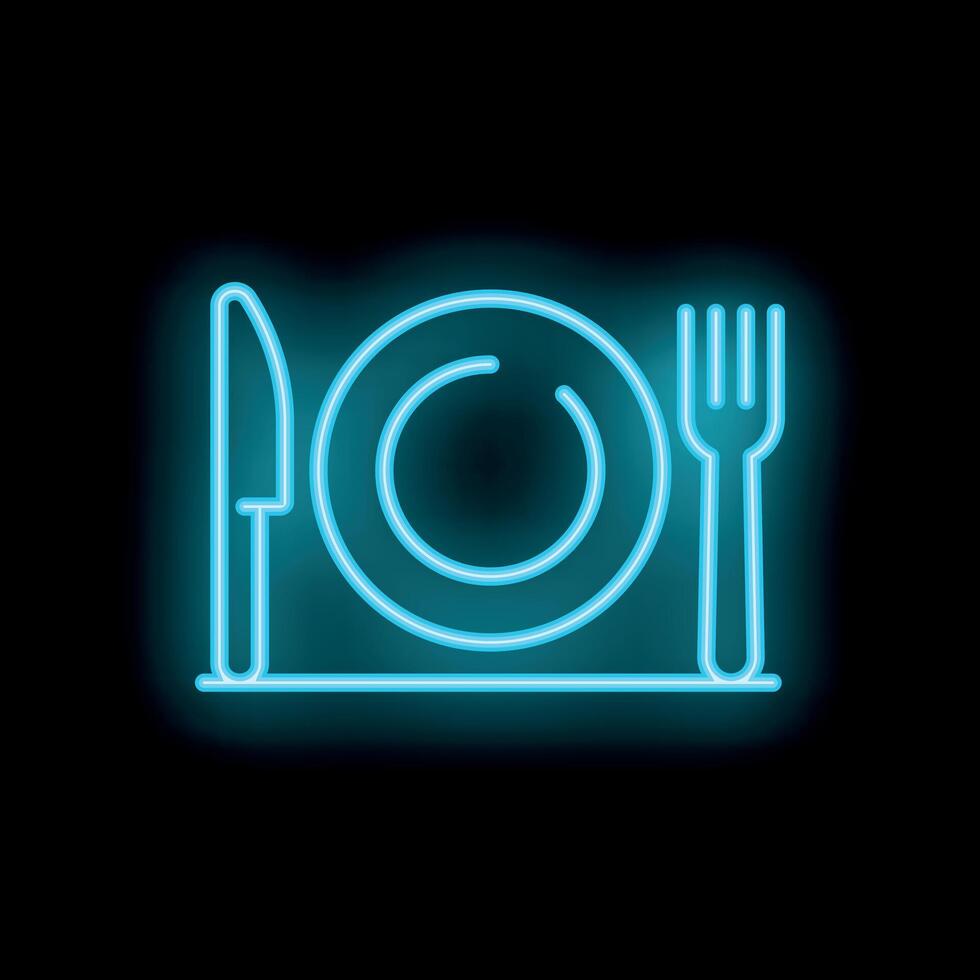 Neon sign depicting dinner plate with fork and knife vector