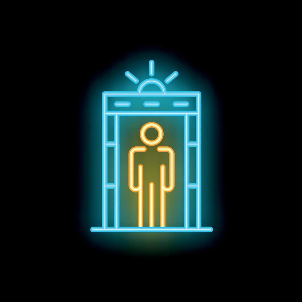 Neon glowing security gate detecting a person for safety and control vector