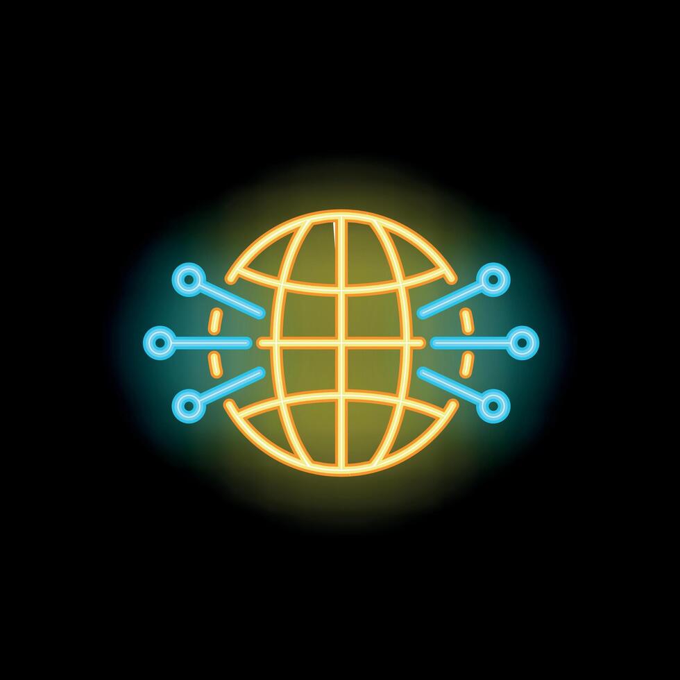 Neon icon of planet earth representing global network connection vector