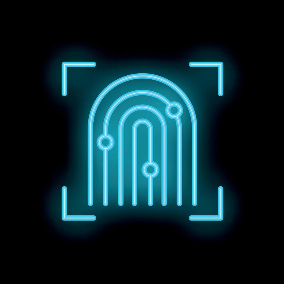 Neon fingerprint glowing in the dark representing identity vector