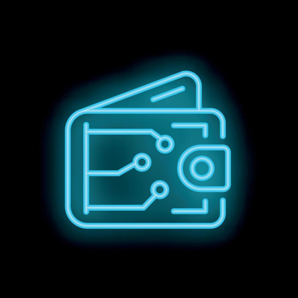Neon blue icon of a digital wallet representing online payment and secure financial transactions vector