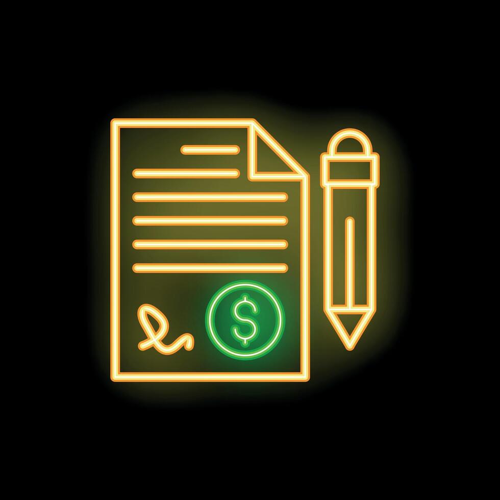 Neon icon of contract signing representing business agreement vector