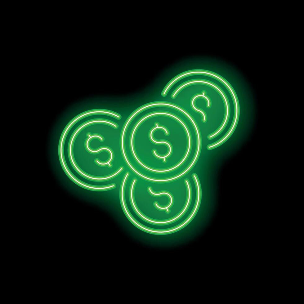 Green neon sign of dollars rotating showing easy money concept vector