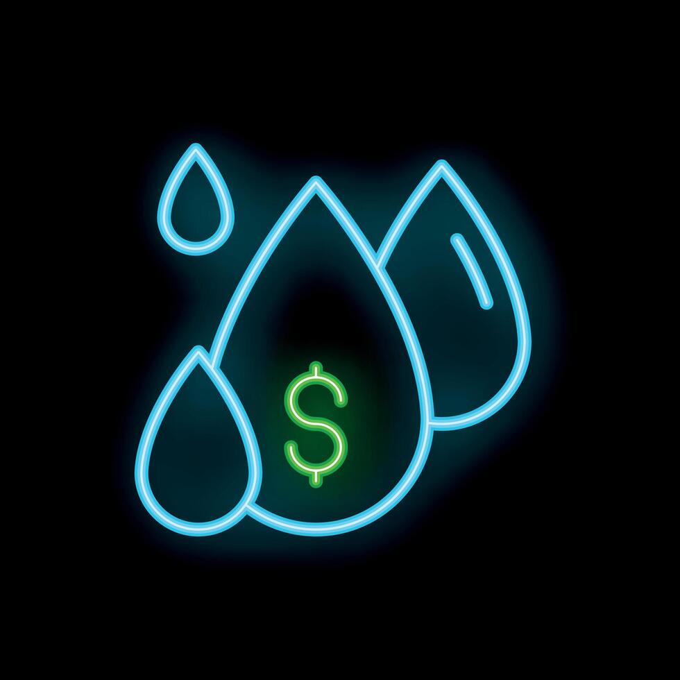 Neon icon of water drops symbolizing financial investment vector