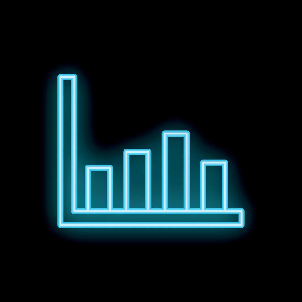 Neon blue bar graph is glowing on a black background vector