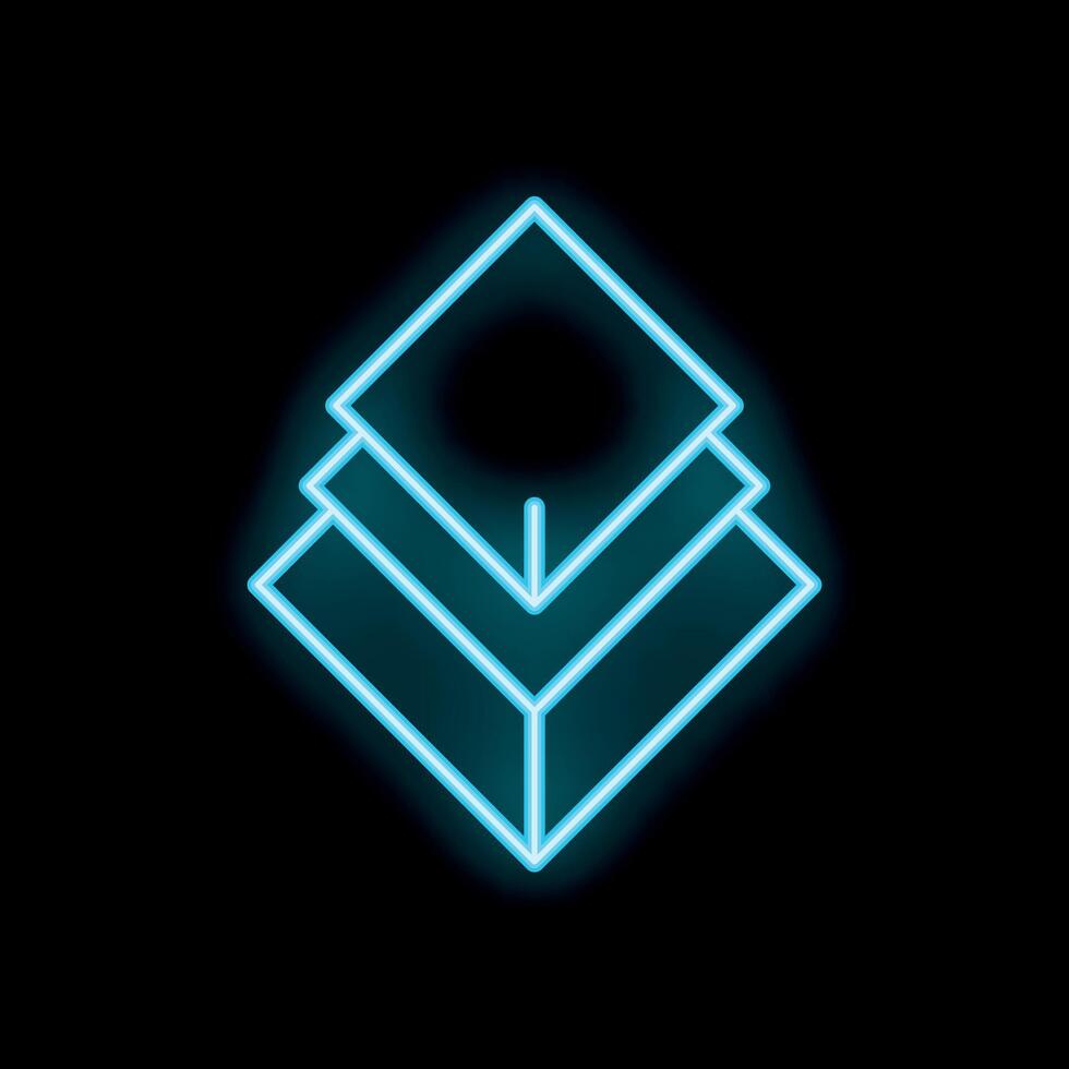Blue neon layers icon glowing on black background vector