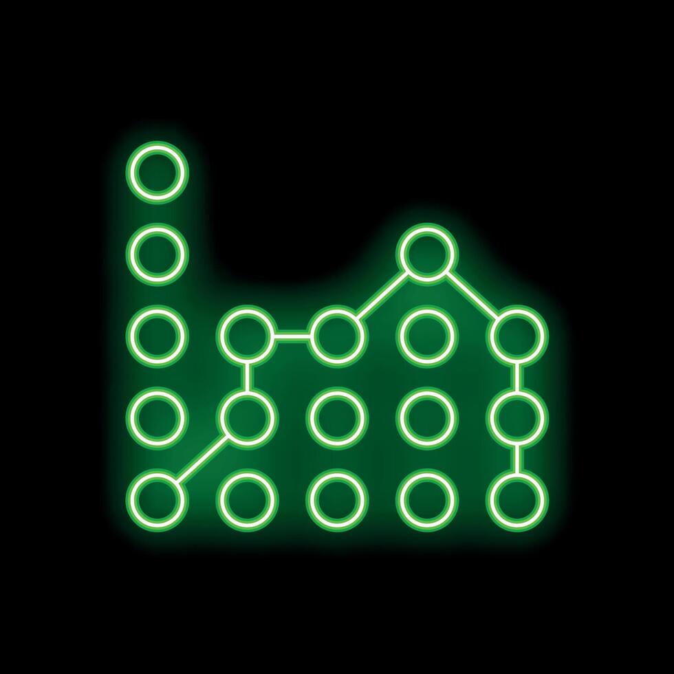 Neon green abstract network graph glowing on black background vector