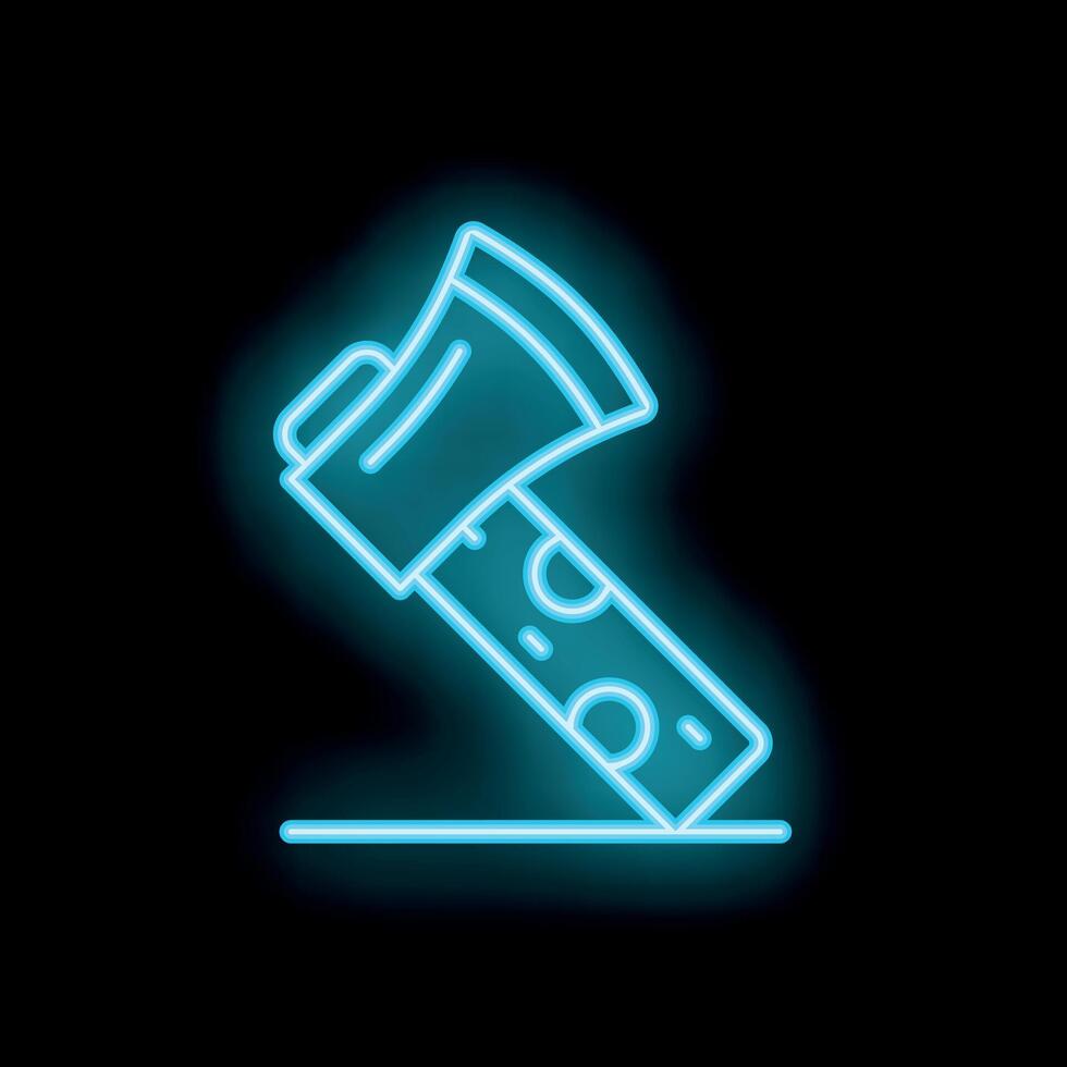 Neon axe sticking out of wooden plank icon vector