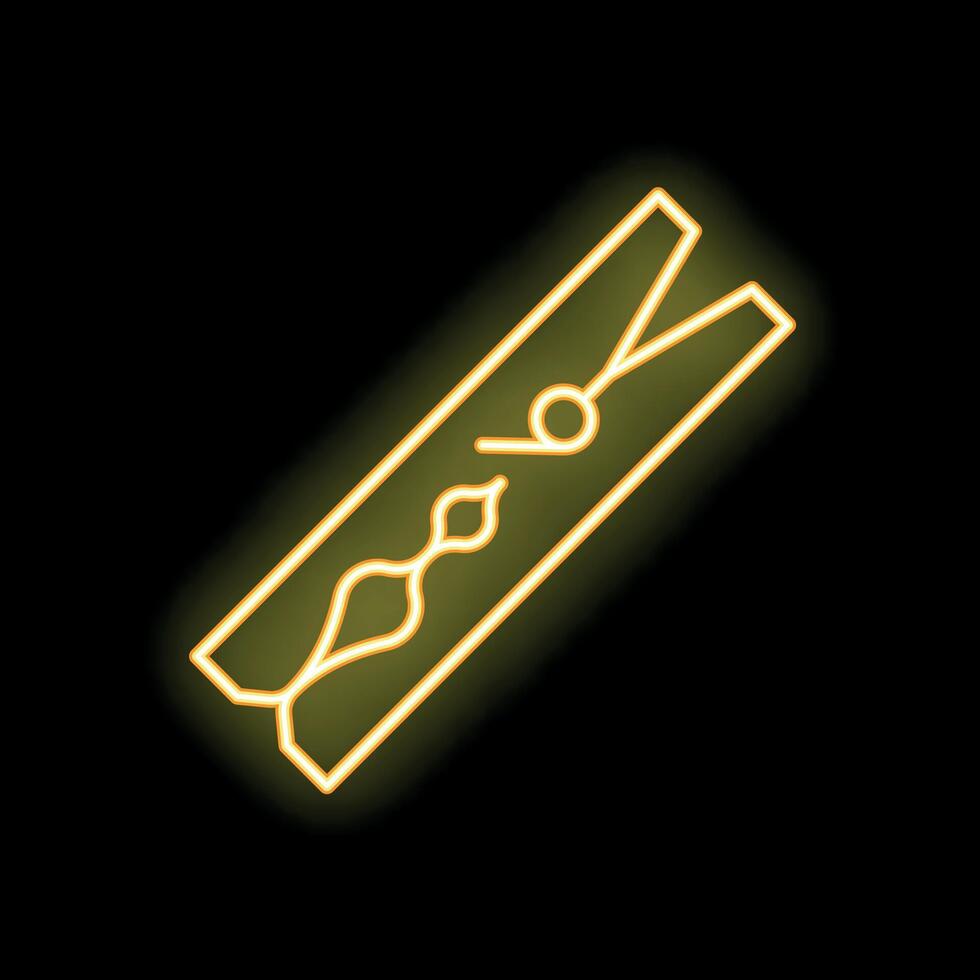 Glowing neon icon of a clothes peg on a black background vector