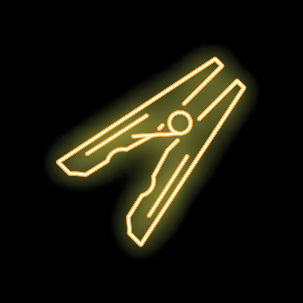 Neon yellow clothes peg glowing on black background vector