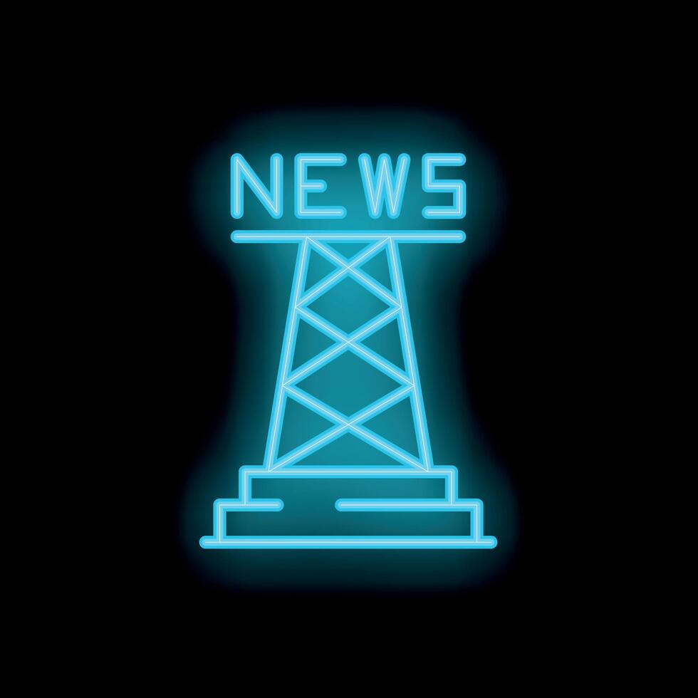 Neon sign representing a radio tower broadcasting news with blue neon light vector