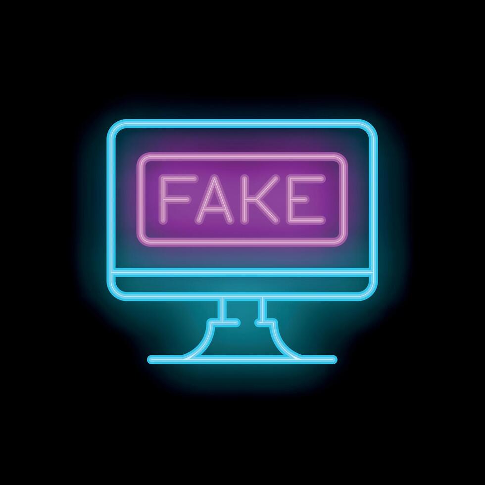 Neon computer icon displaying fake news alert on screen vector