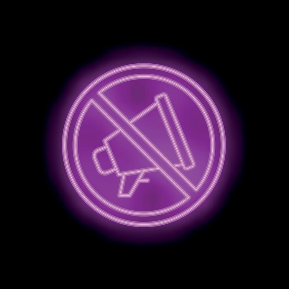 Neon sign showing megaphone with slash for no talking allowed vector