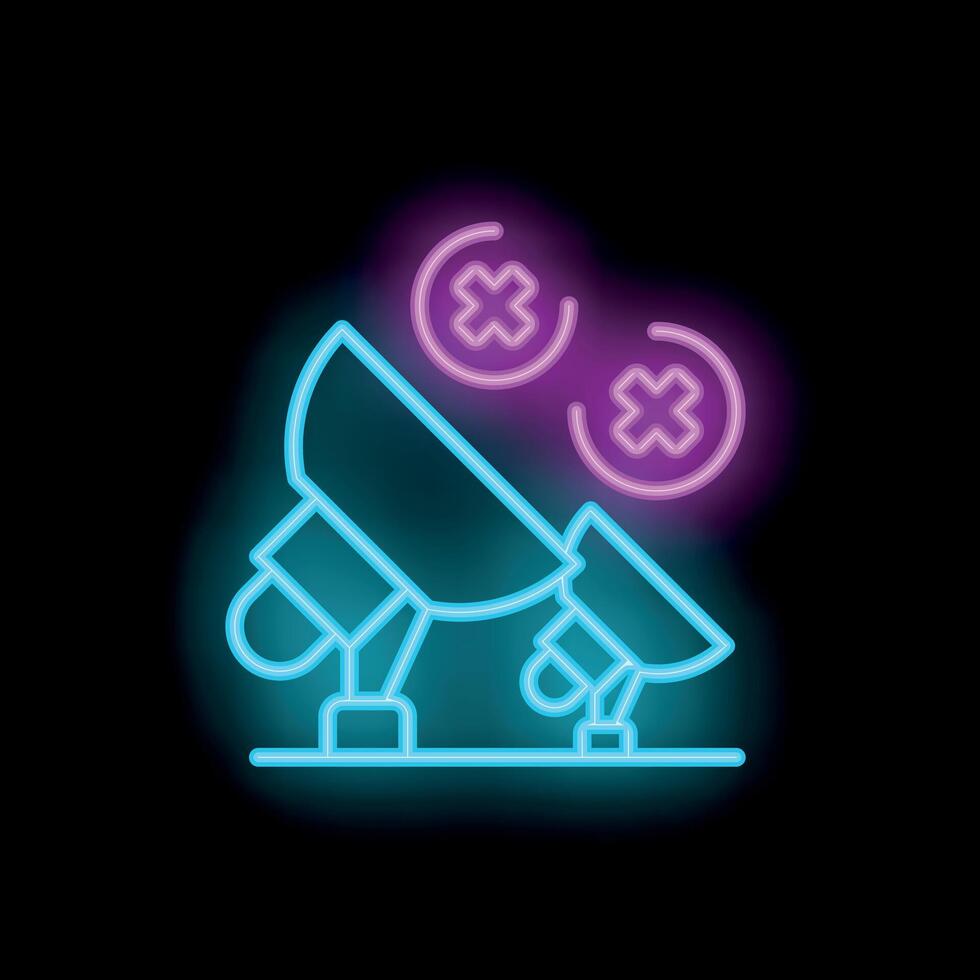 Neon satellite dish receiving a bad signal on a dark background vector