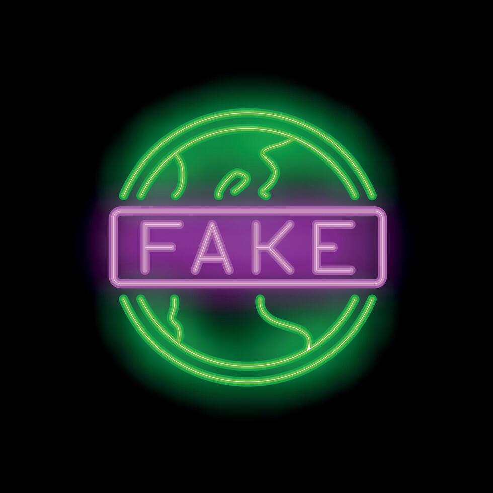Neon sign depicting planet earth with fake written across it vector