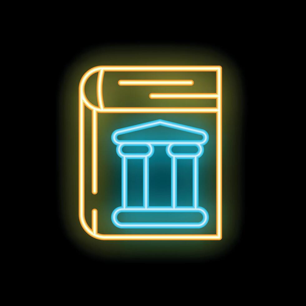 Neon book cover featuring a greek temple with columns vector