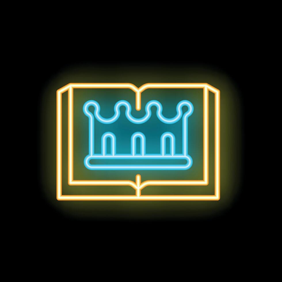 Neon icon of book with crown for history and royal education vector