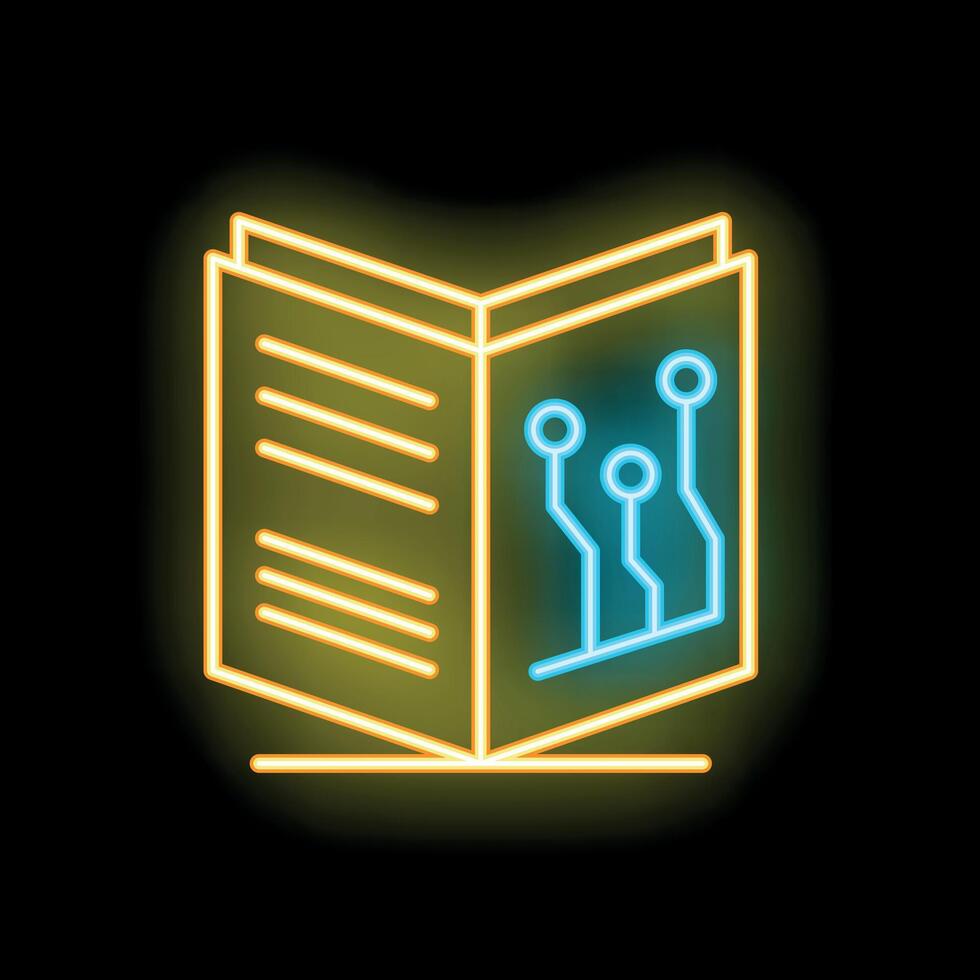 Neon icon of an open book about electronics and technology vector