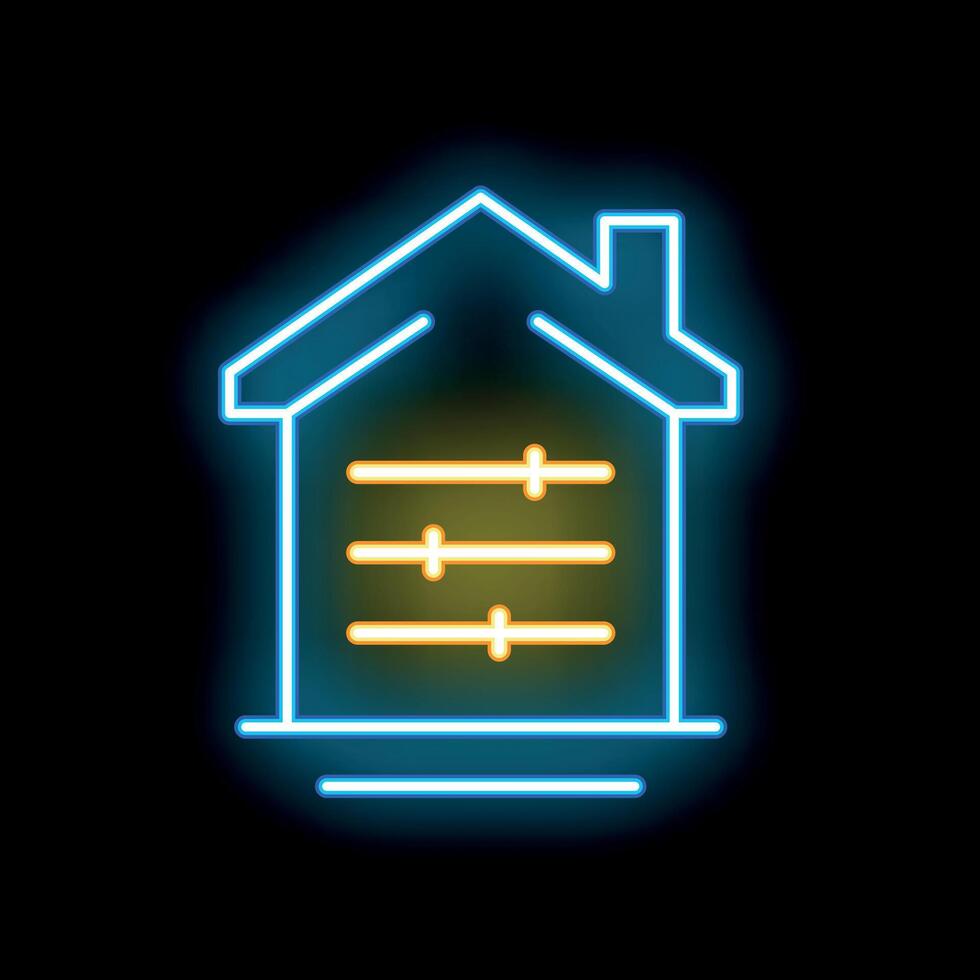 Neon icon representing smart home automation system with settings sliders vector