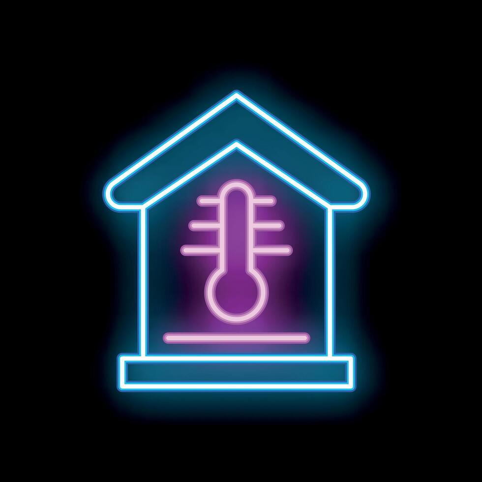 Neon house shape with thermometer showing room temperature vector