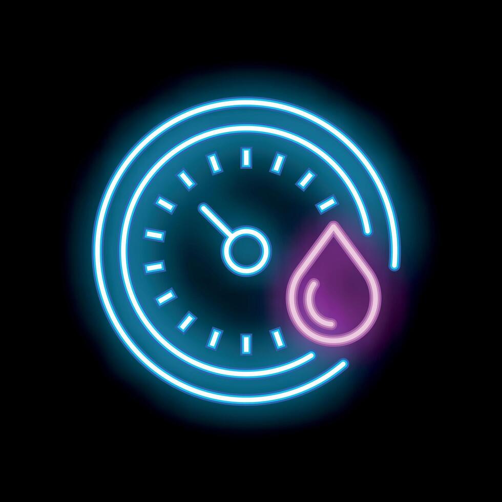 Neon icon of gauge showing fuel level with drop vector
