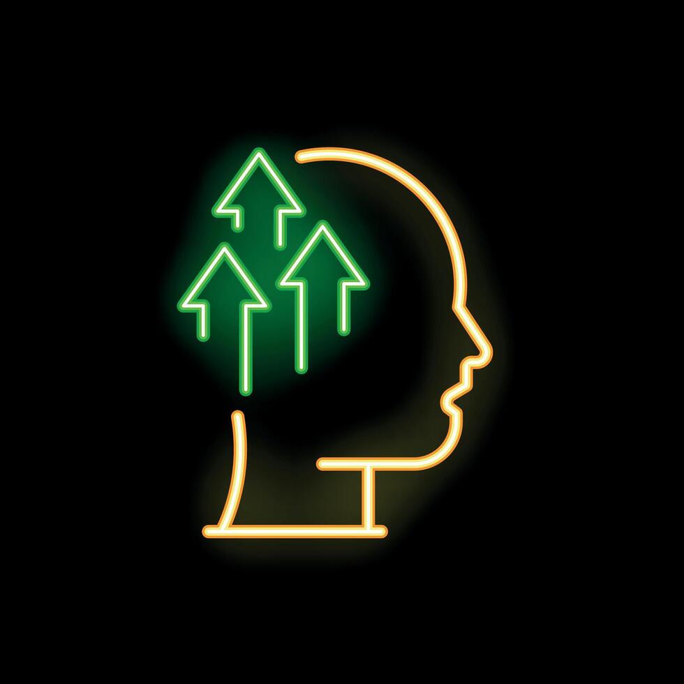 Neon sign of human head with up arrows representing personal development vector